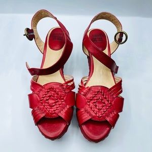FRYE Carlie huarache ankle wedge 7.5 Red